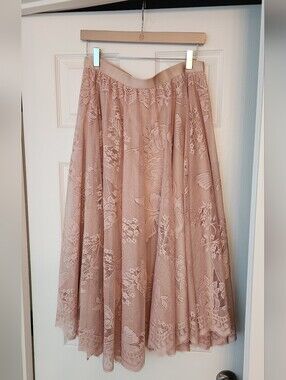 Size Xl True Midi Lace A-Line Skirt in Dusty Rose